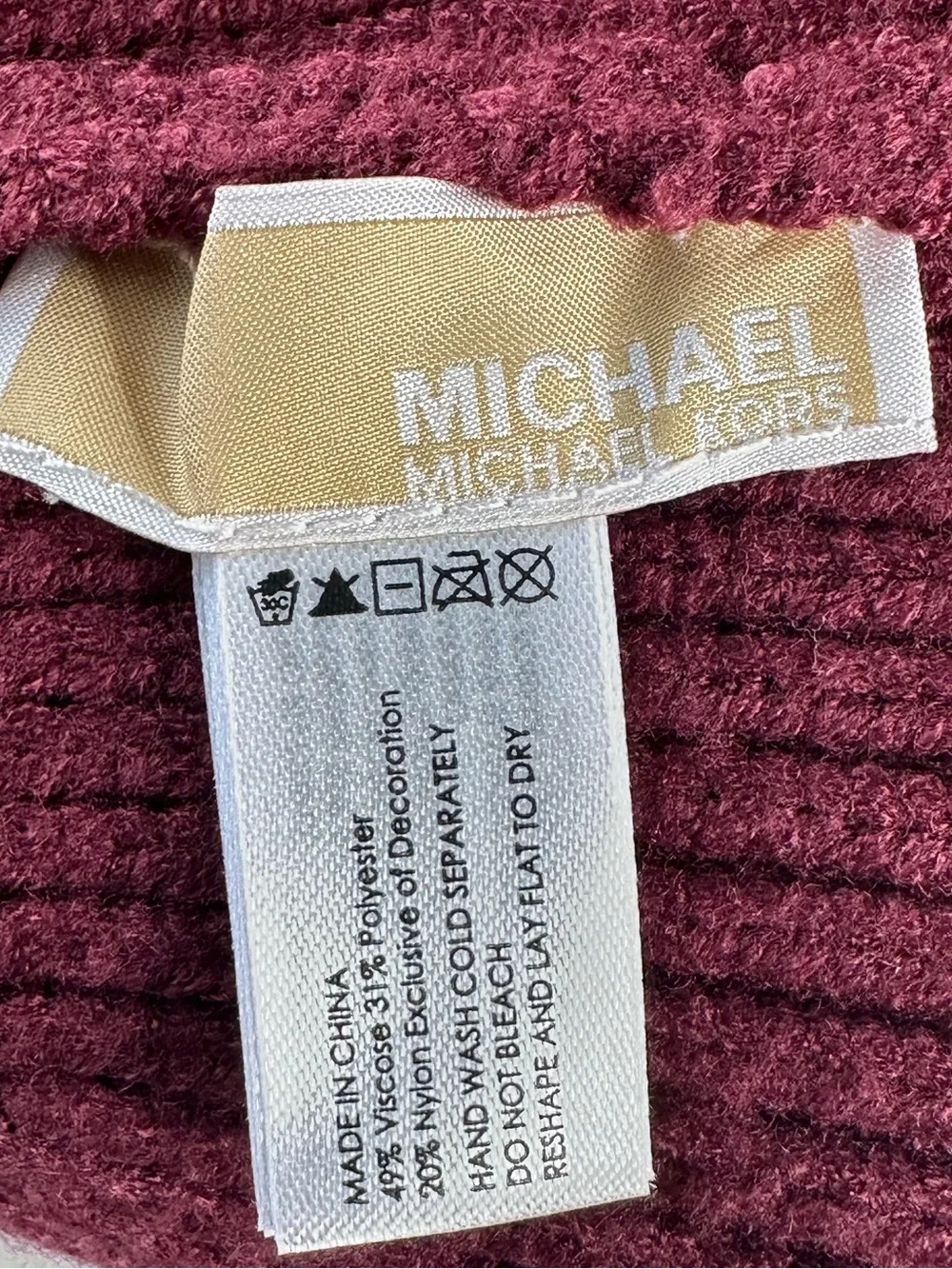 Michael Kors Burgundy Ribbed Knit Slouchy Beanie Tonal MK Logo NWOT